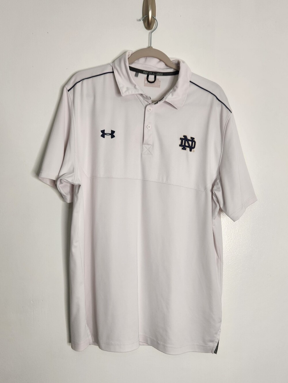 Under Armour Notre Dame Fighting Irish White Golf Polo Shirt Men's XL